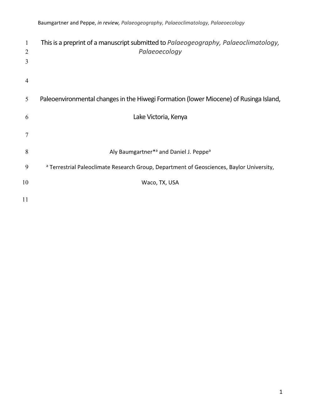 This Is a Preprint of a Manuscript Submitted to Palaeogeography, Palaeoclimatology, Palaeoecology Paleoenvironmental Changes In