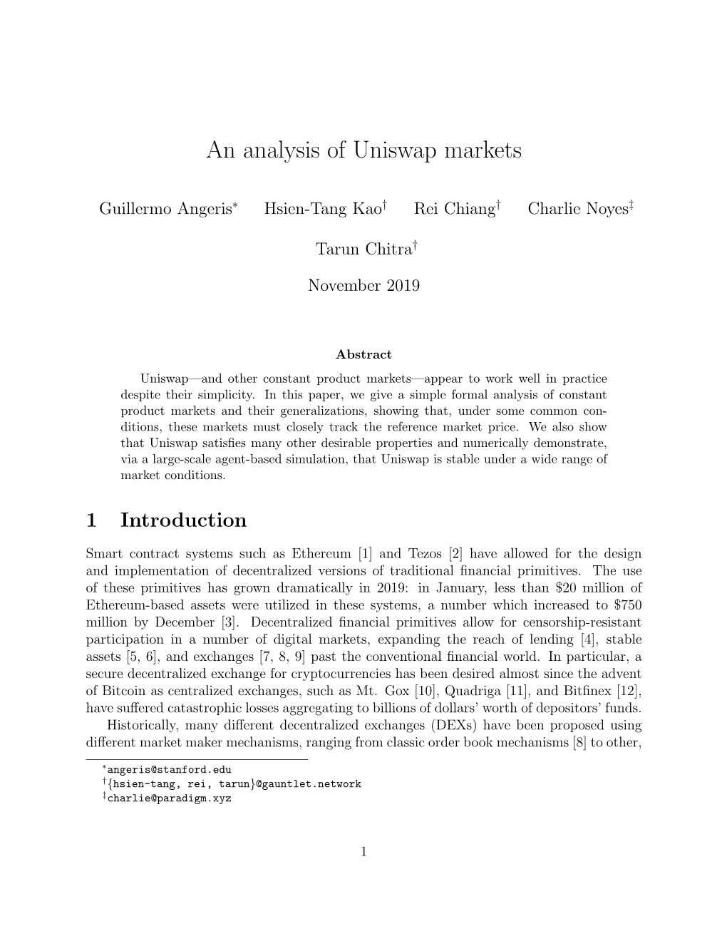 An Analysis of Uniswap Markets