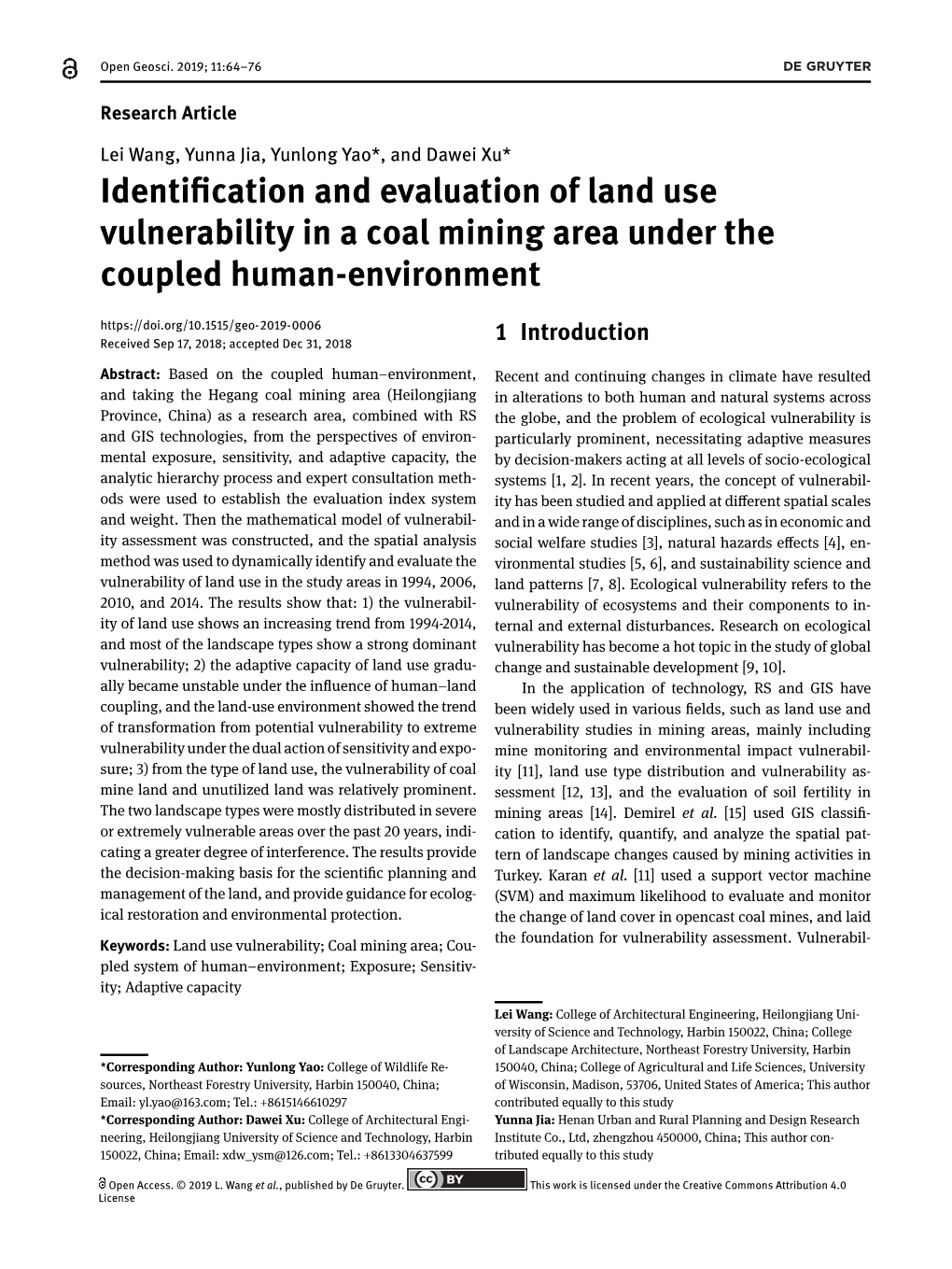 Identification and Evaluation of Land Use Vulnerability in a Coal Mining