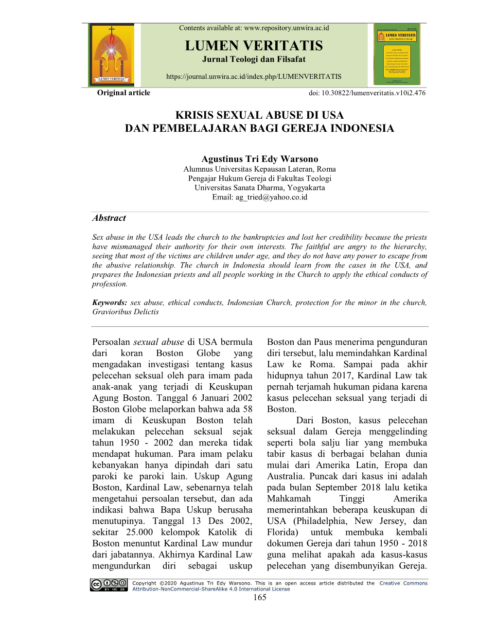 LUMEN VERITATIS Jurnal Teologi Dan Filsafat