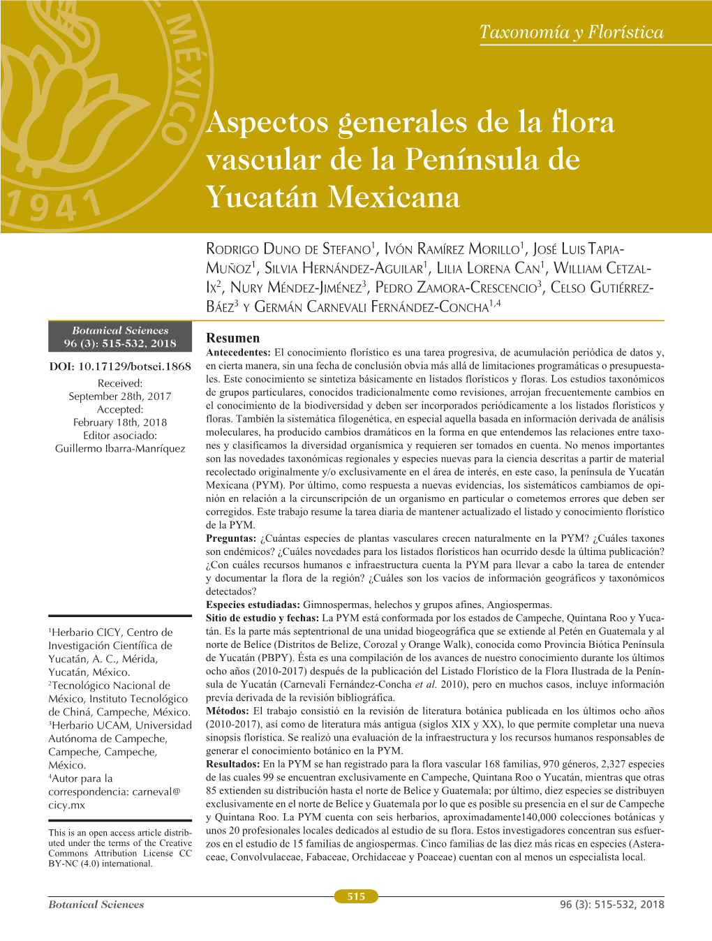 Aspectos Generales De La Flora Vascular De La Península De Yucatán Mexicana