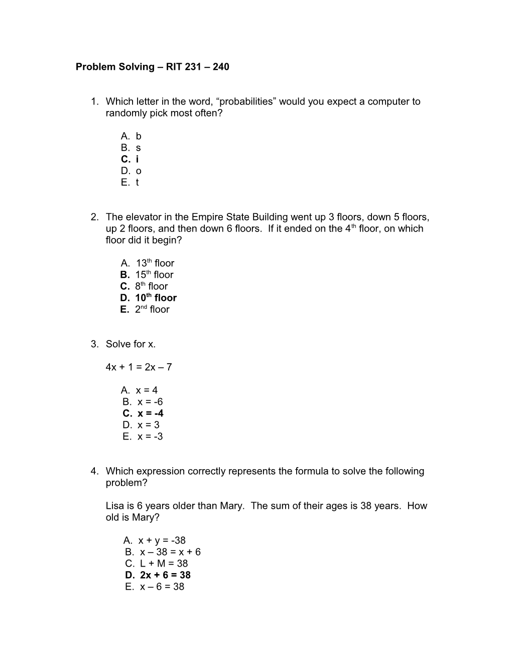 Problem Solving RIT 231 240