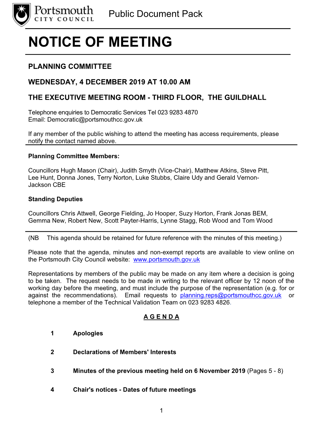 (Public Pack)Agenda Document for Planning Committee, 04/12/2019