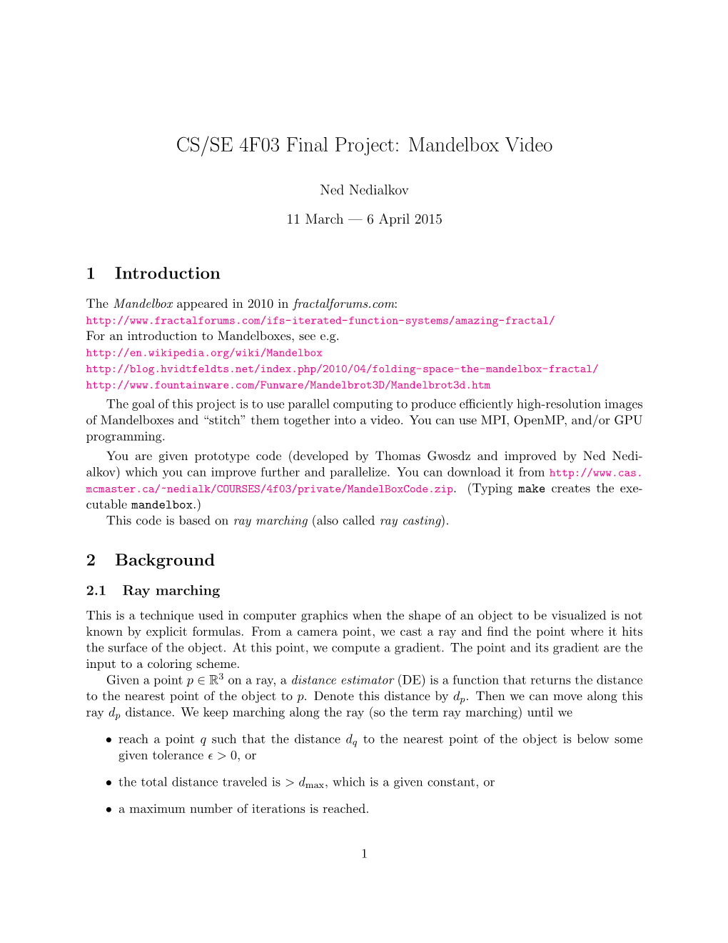 CS/SE 4F03 Final Project: Mandelbox Video