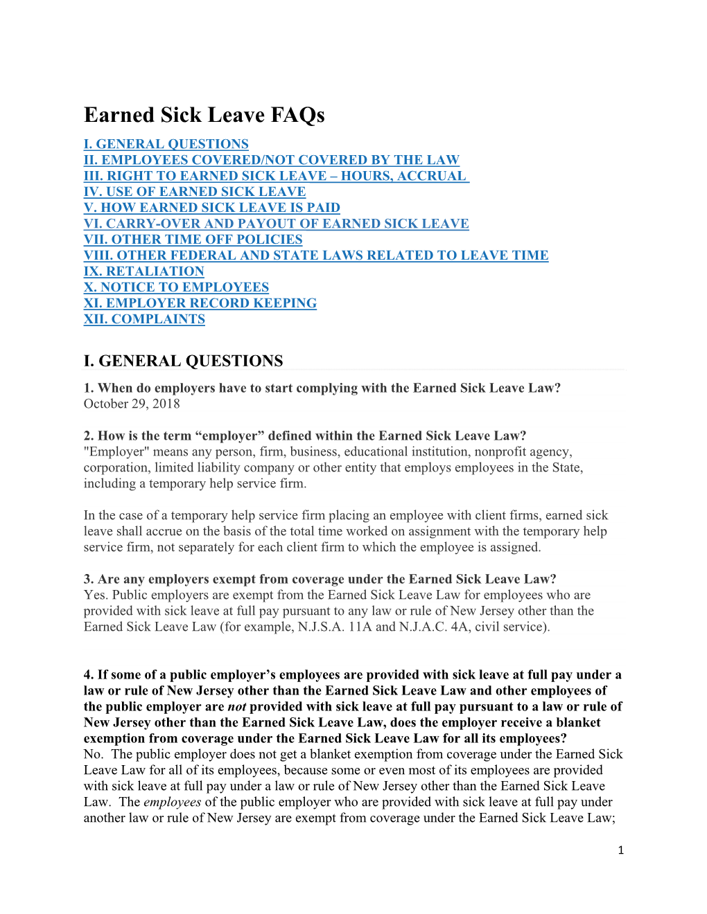 New Jersey's Earned Sick Leave Faqs