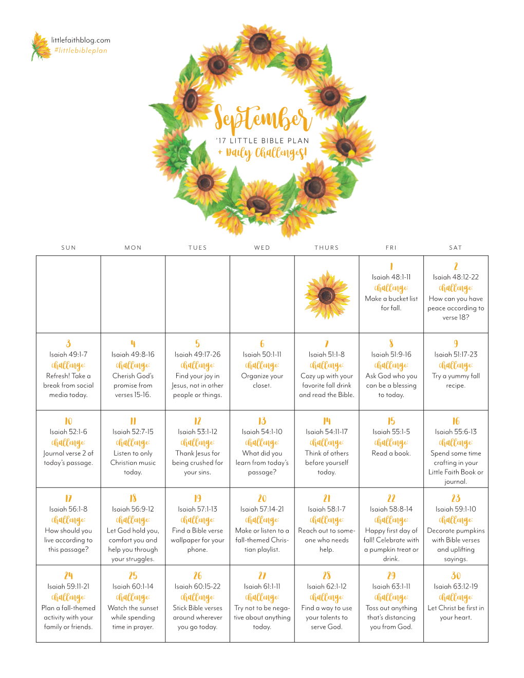 September ’17 LITTLE BIBLE PLAN + Daily Challenges!