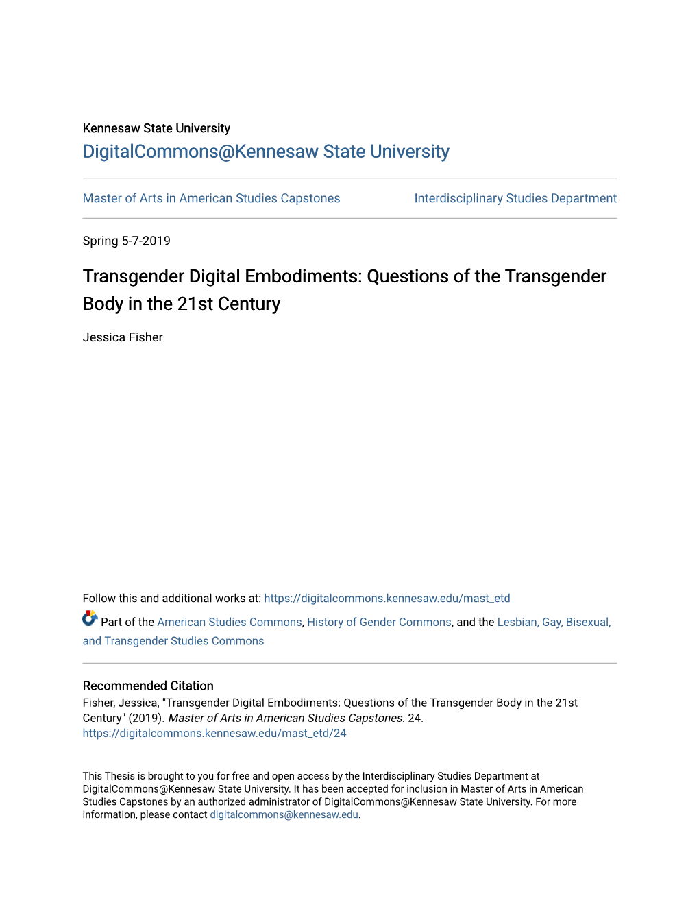 Transgender Digital Embodiments: Questions of the Transgender Body in the 21St Century