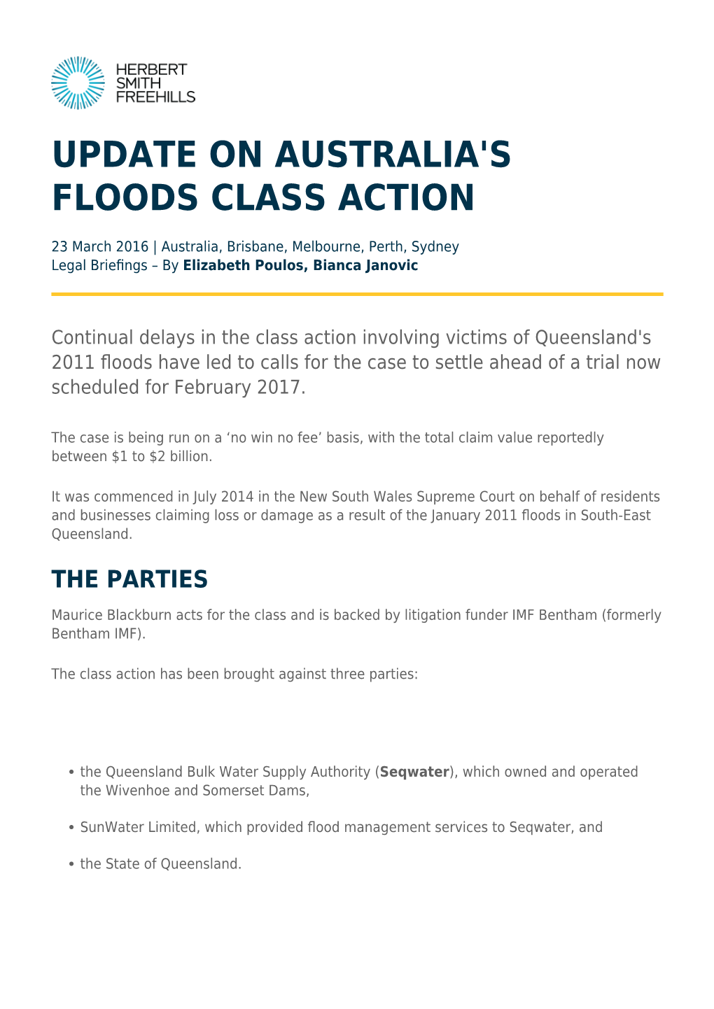 Update on Australia's Floods Class Action