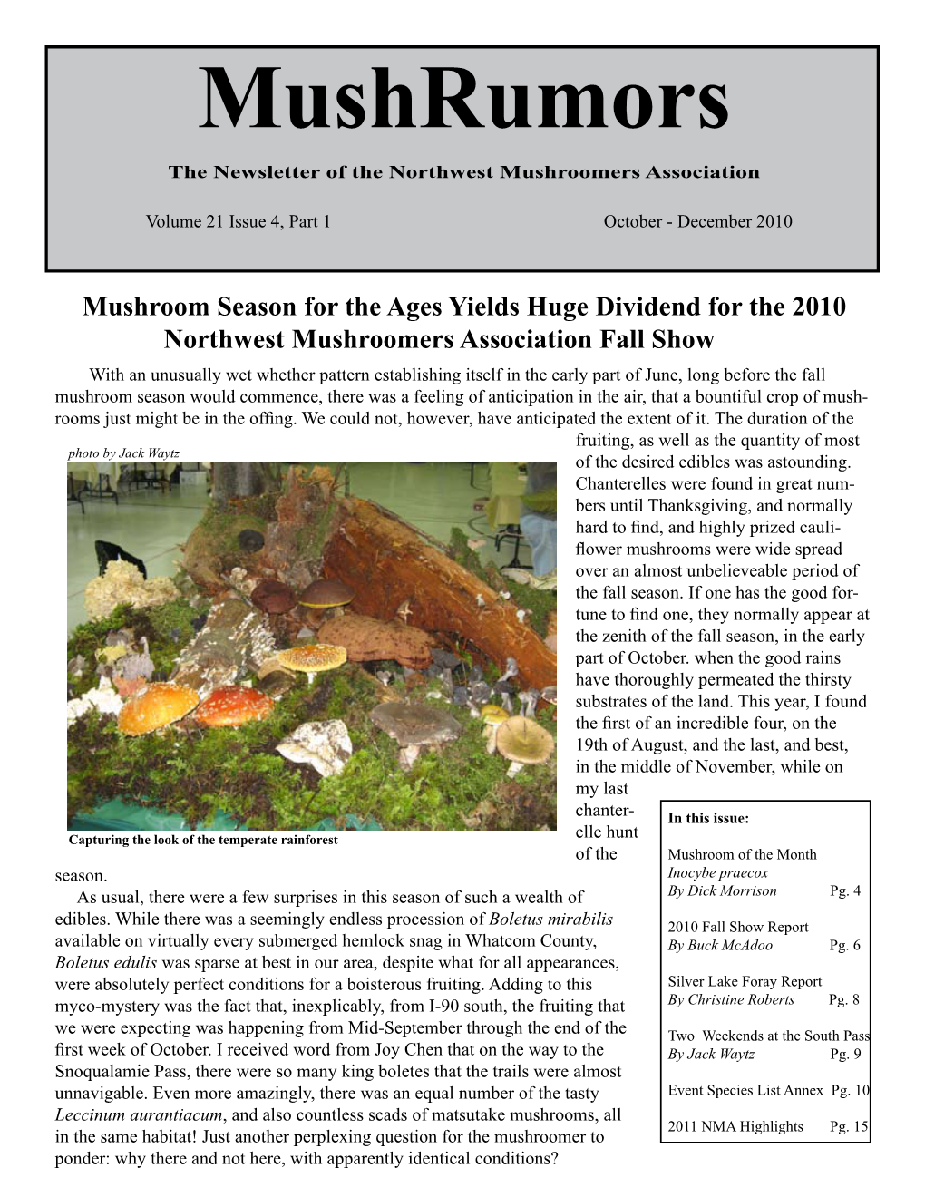 Mushrumors the Newsletter of the Northwest Mushroomers Association