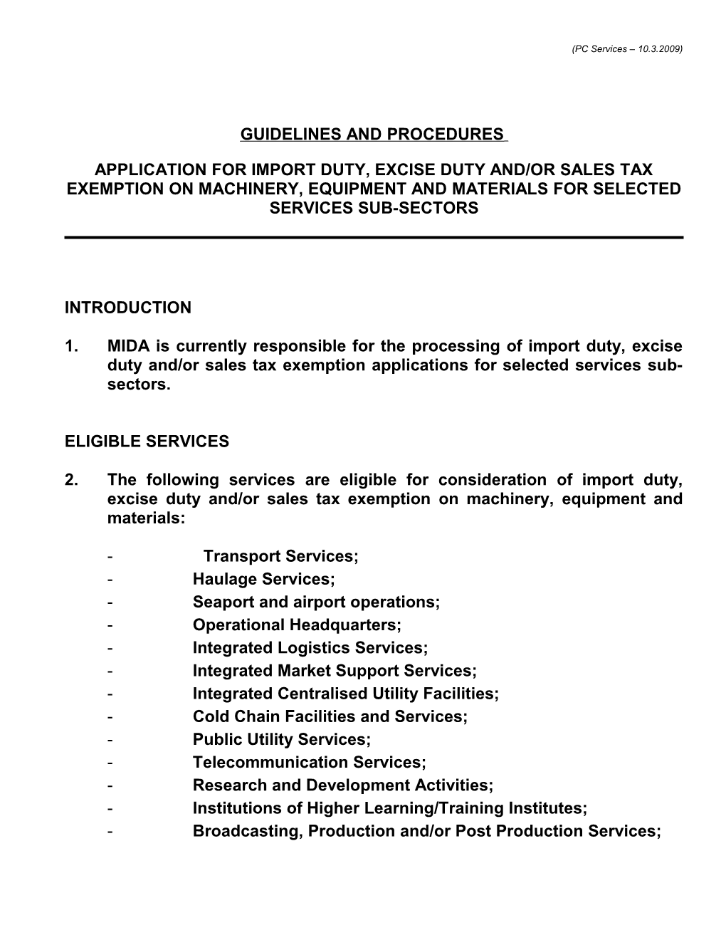 Guidelines and Procedures for Applying Import Duty