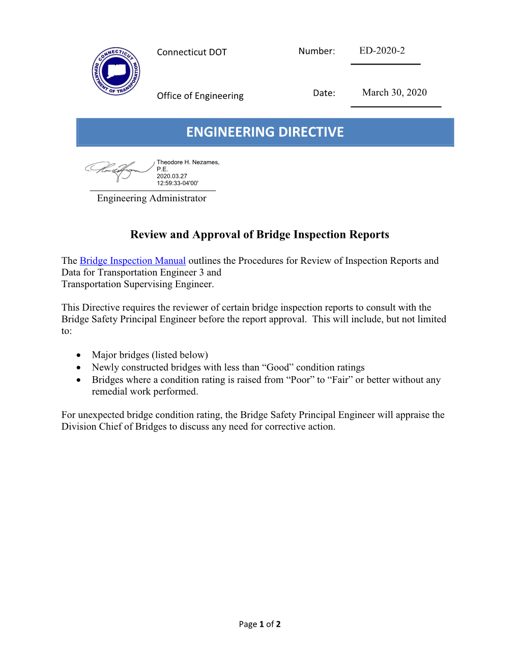 ED-2020-2 Review and Approval of Bridge Inspection Reports