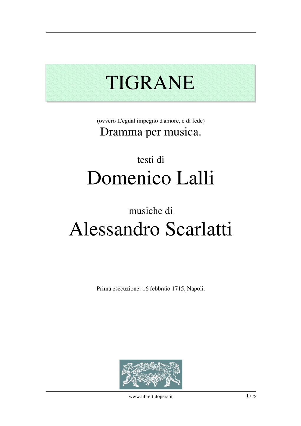 TIGRANE Domenico Lalli Alessandro Scarlatti
