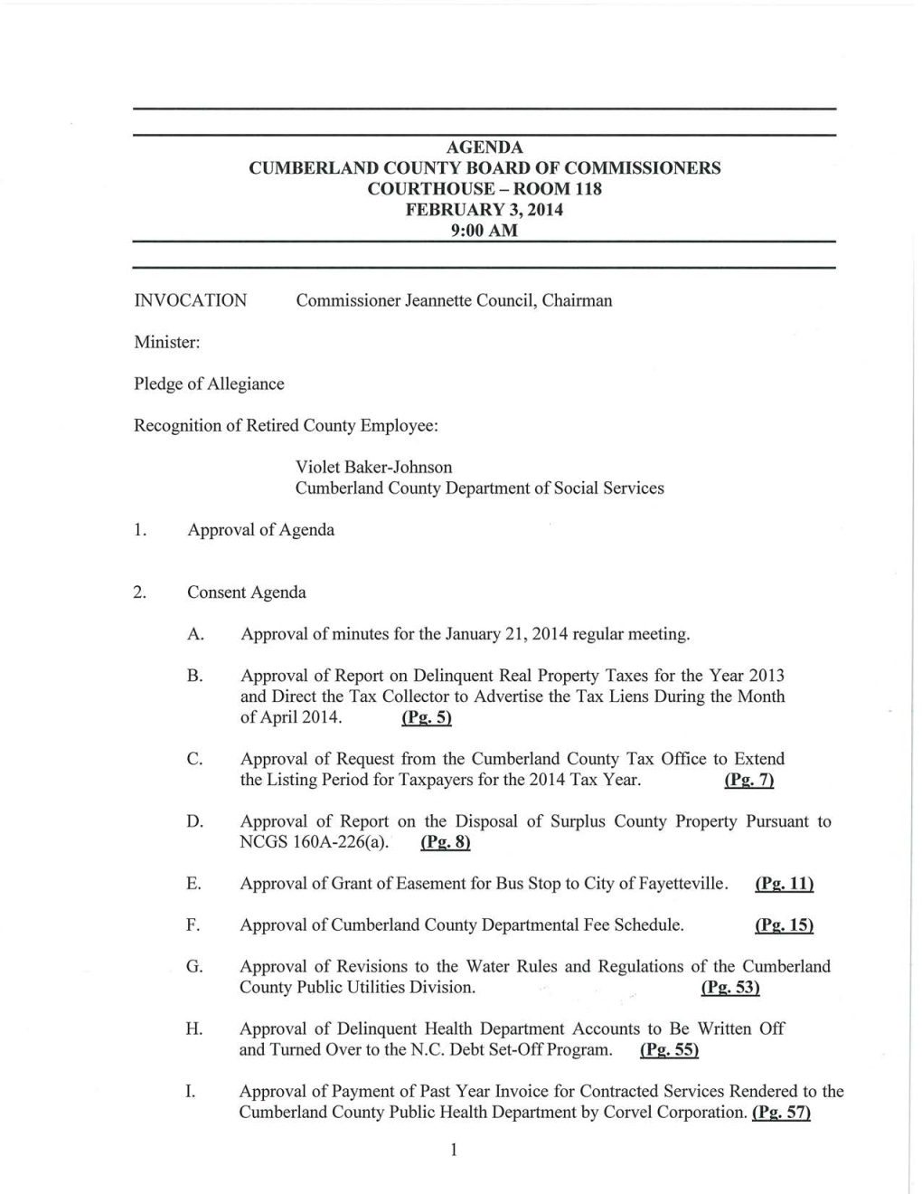 Agenda Cumberland County Board of Commissioners Courthouse- Room 118 February 3, 2014 9:00Am