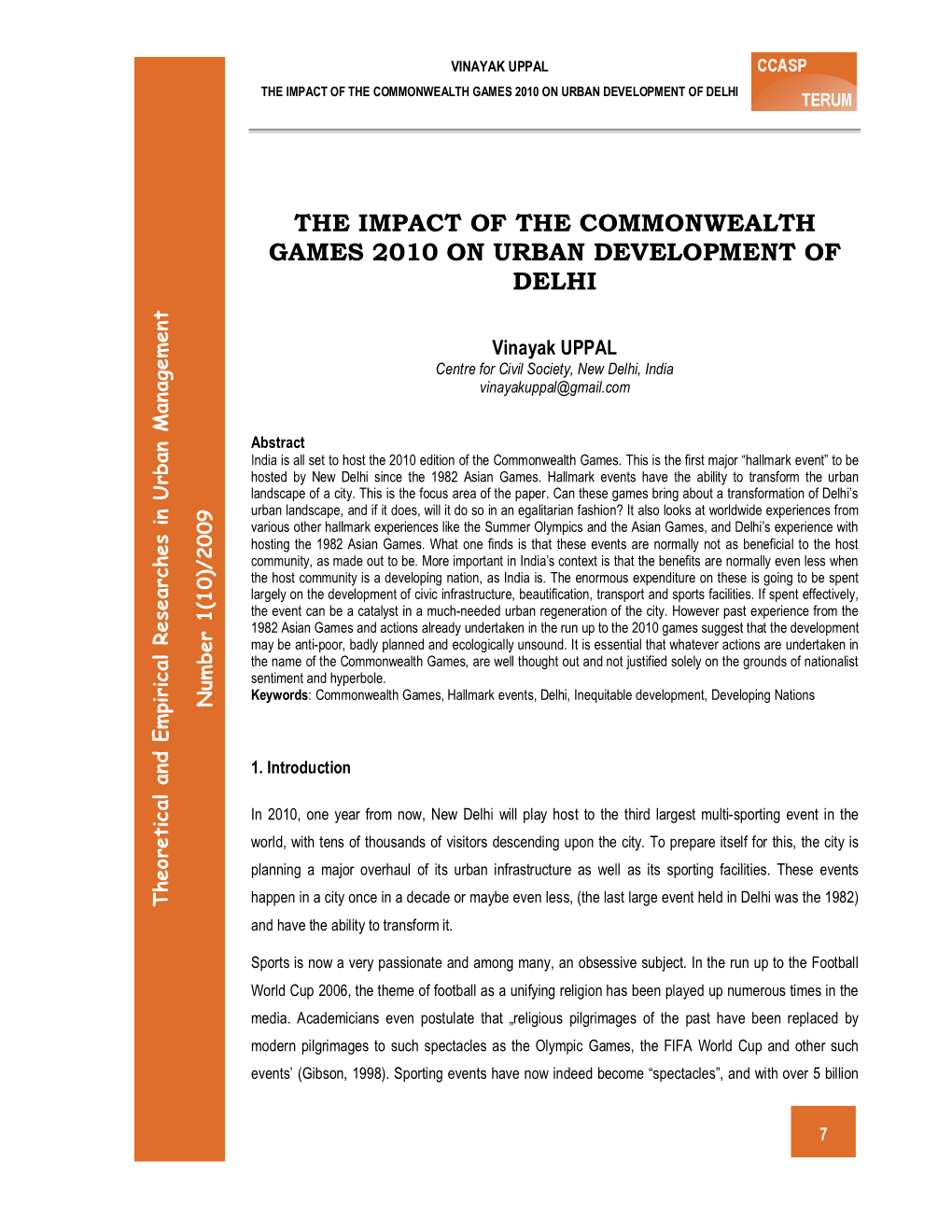 The Impact of the Commonwealth Games 2010 on Urban Development of Delhi