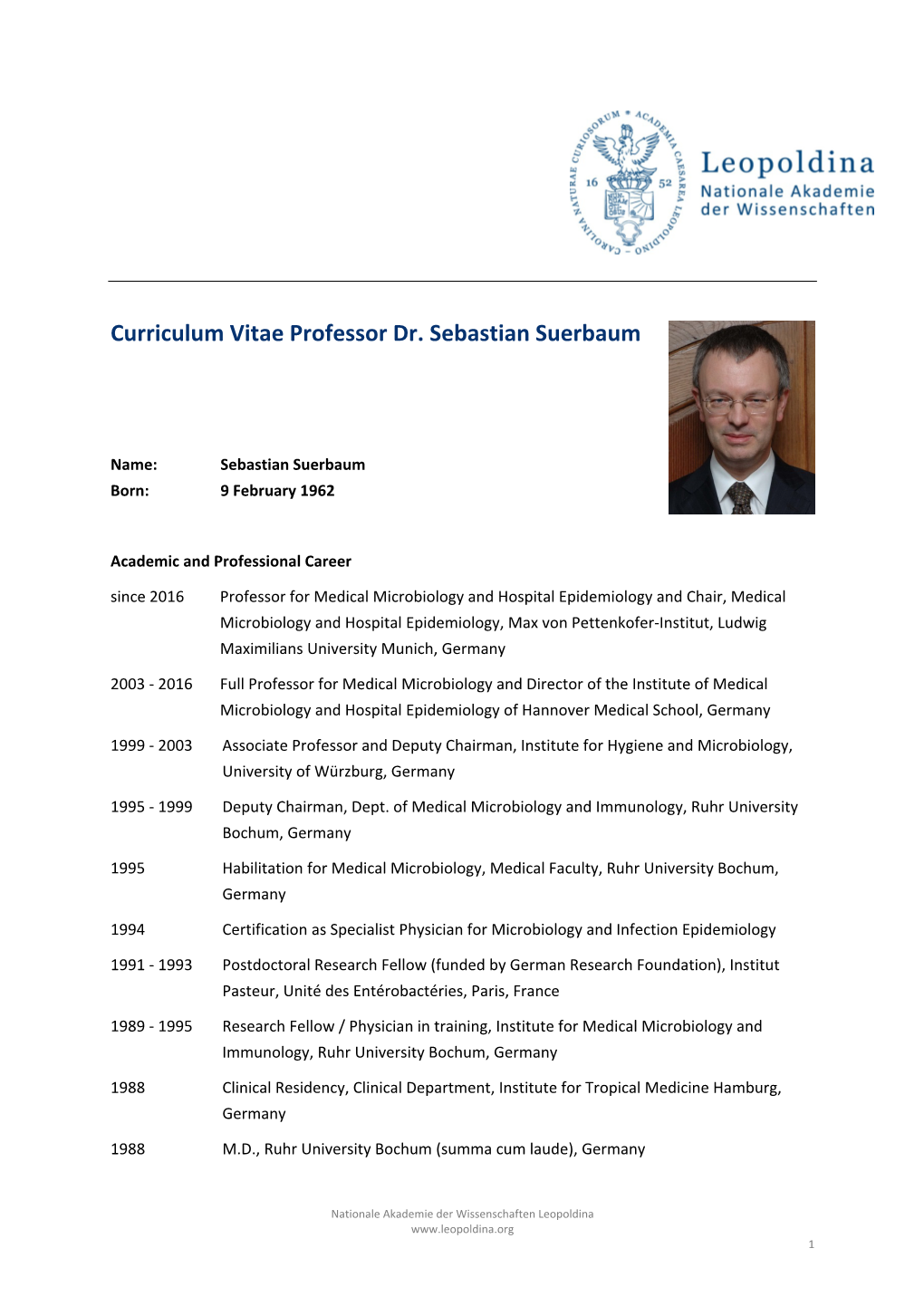 Curriculum Vitae Professor Dr. Sebastian Suerbaum