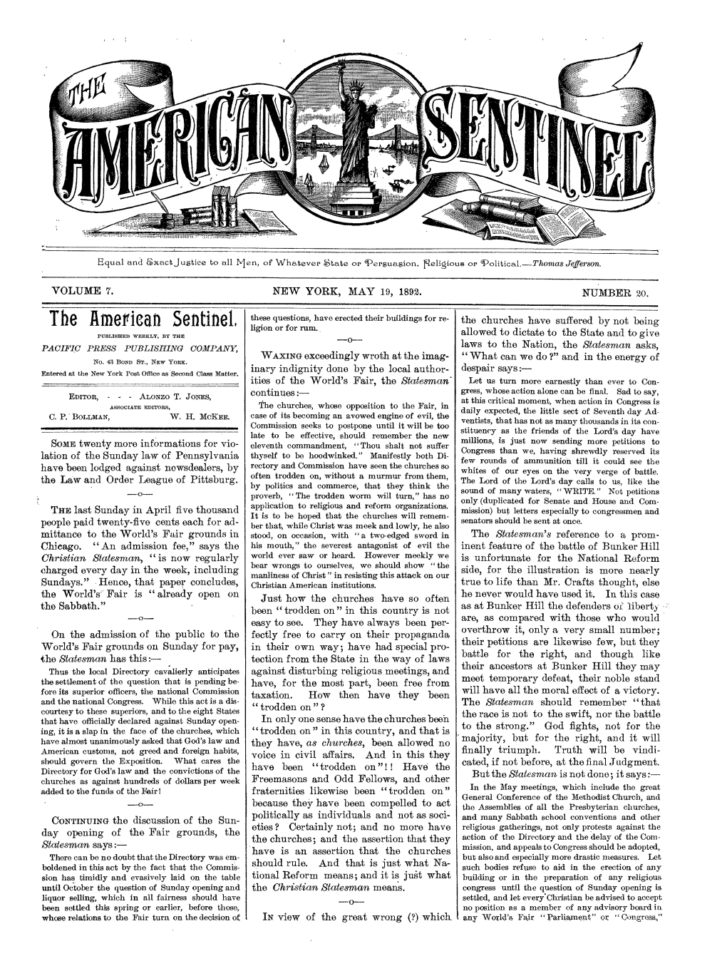 The American Sentinel, Ligion Or for Rum