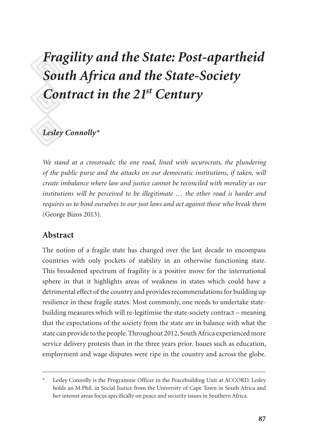 Post-Apartheid South Africa and the State-Society Contract in the 21St Century