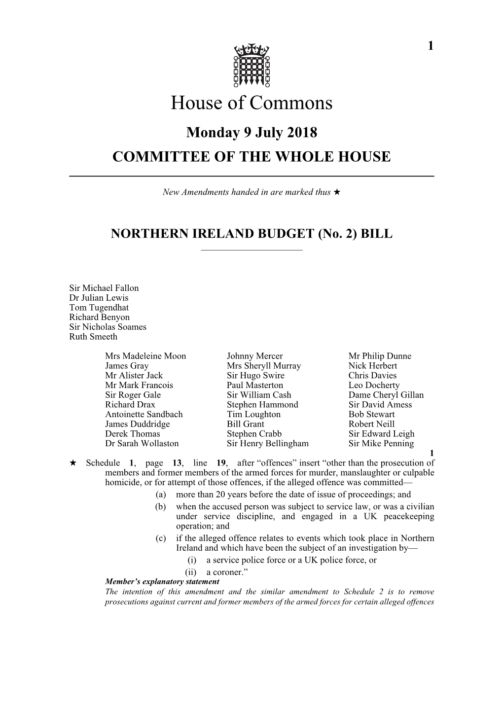 House of Commons Monday 9 July 2018 COMMITTEE of the WHOLE HOUSE