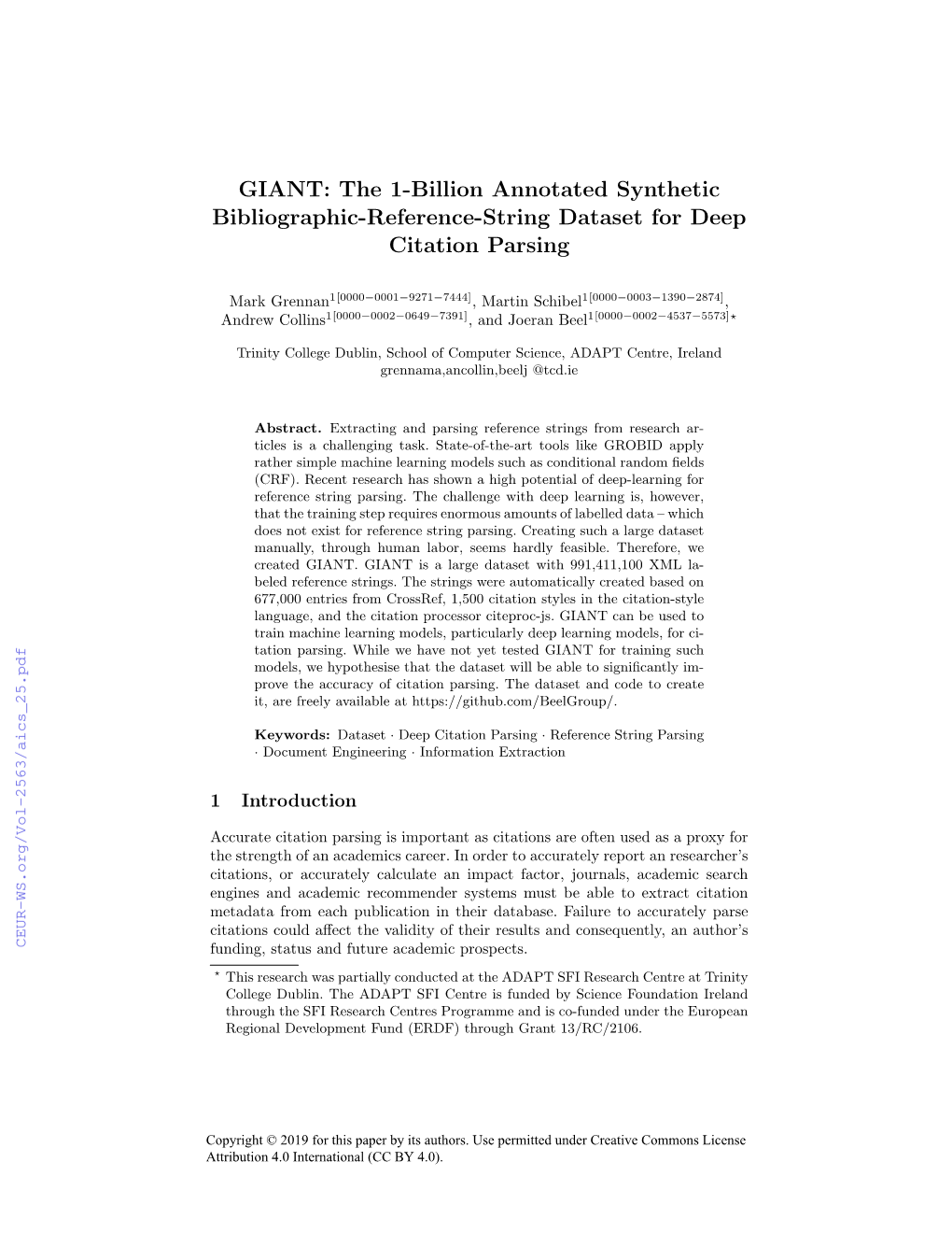 GIANT: the 1-Billion Annotated Synthetic Bibliographic-Reference-String Dataset for Deep Citation Parsing
