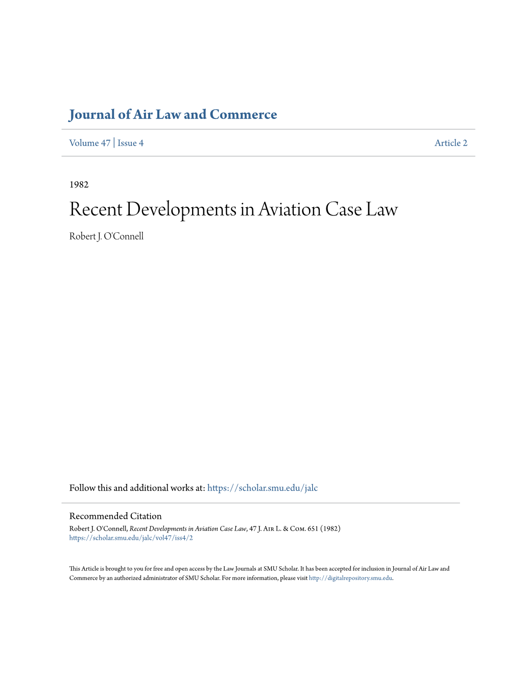 Recent Developments in Aviation Case Law Robert J