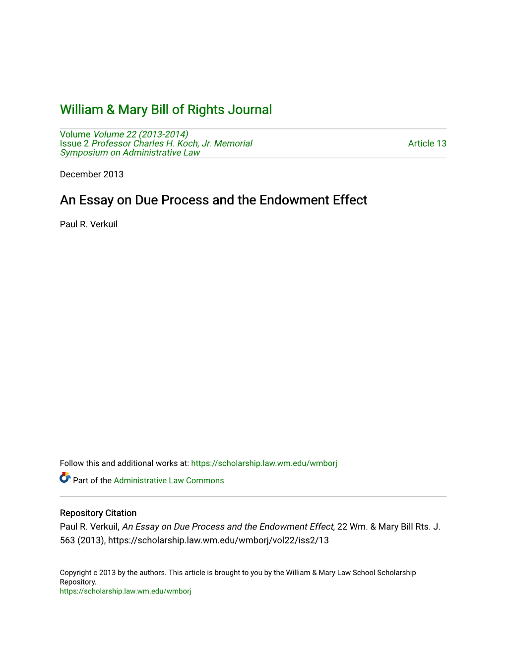 An Essay on Due Process and the Endowment Effect