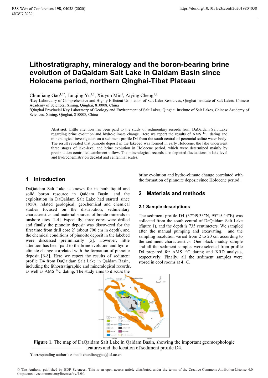 Lithostratigraphy, Mineralogy and the Boron-Bearing Brine Evolution of Daqaidam Salt Lake in Qaidam Basin Since Holocene Period, Northern Qinghai-Tibet Plateau