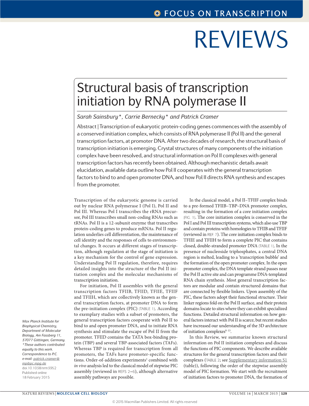 Structural Basis of Transcription Initiation by RNA Polymerase II