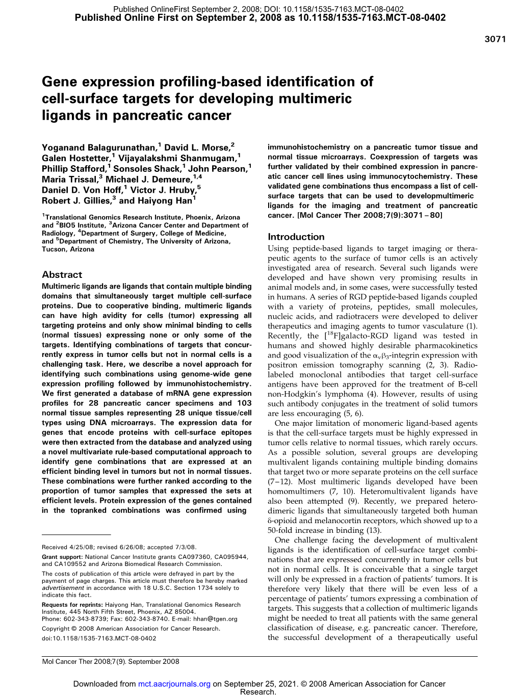 Gene Expression Profiling-Based Identification of Cell-Surface Targets for Developing Multimeric Ligands in Pancreatic Cancer