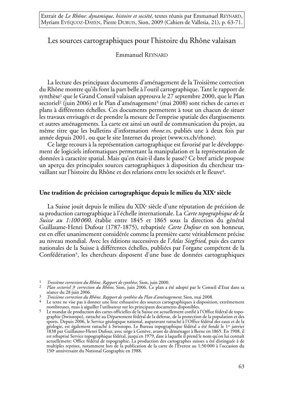 Les Sources Cartographiques Pour L'histoire Du Rhône Valaisan