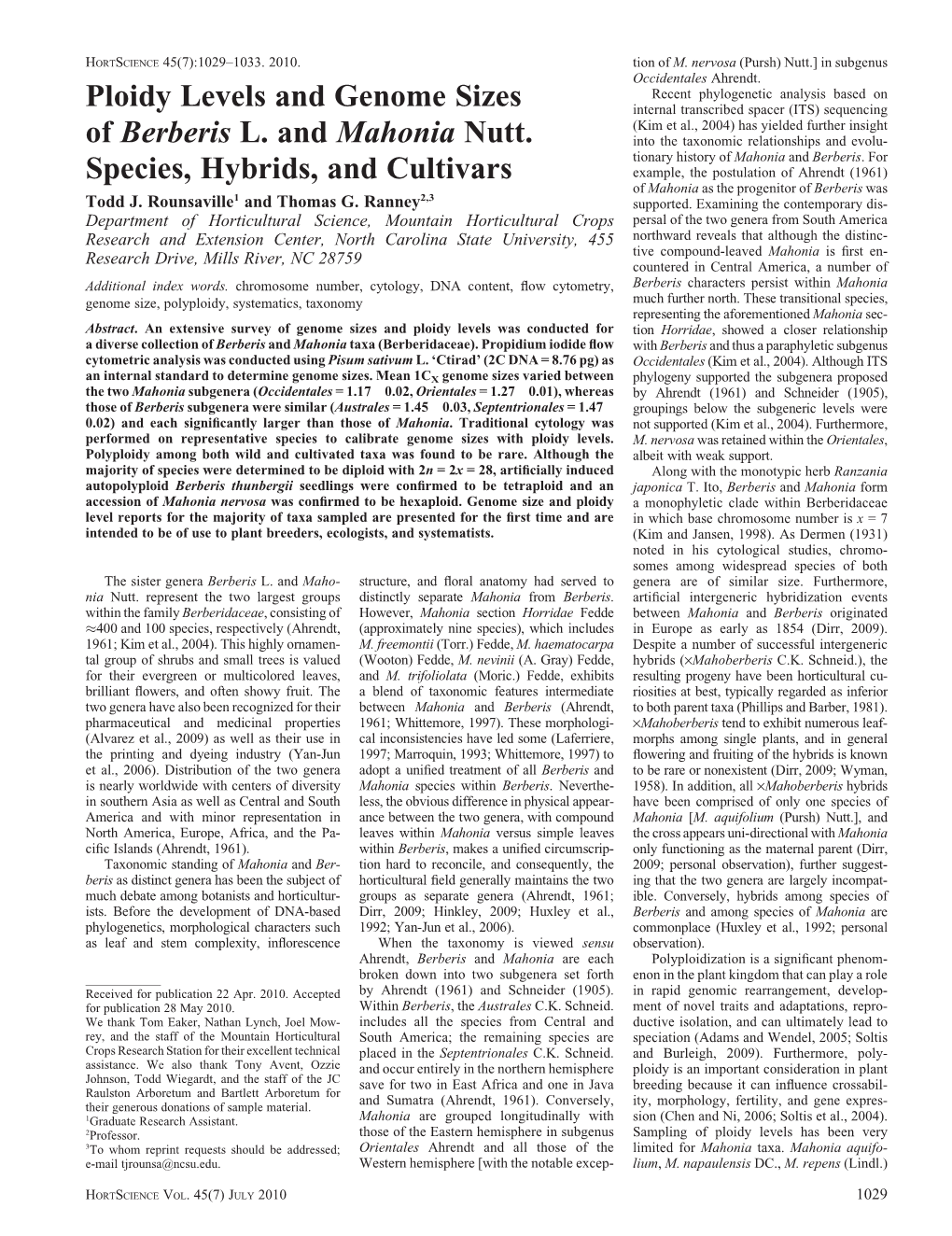 Ploidy Levels and Genome Sizes of Berberis L. and Mahonia Nutt