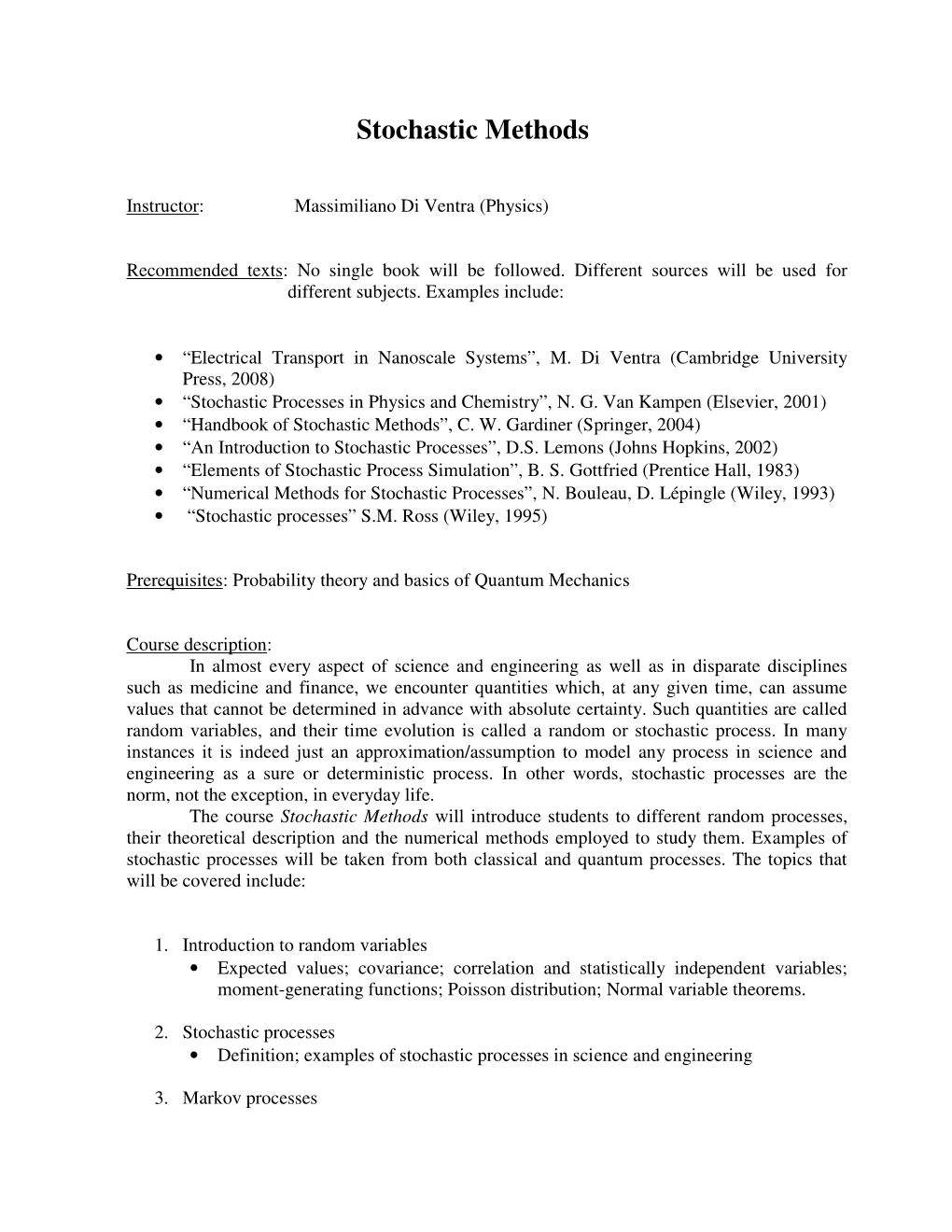 Stochastic Methods