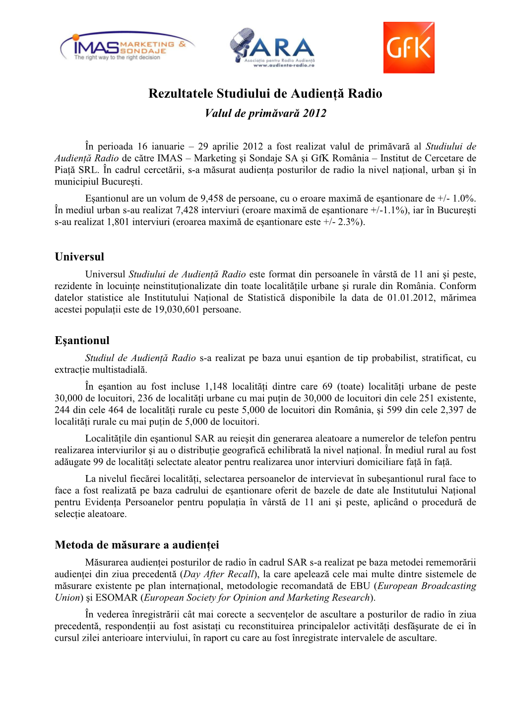 Rezultatele Studiului De Audienţă Radio În Bucureşti