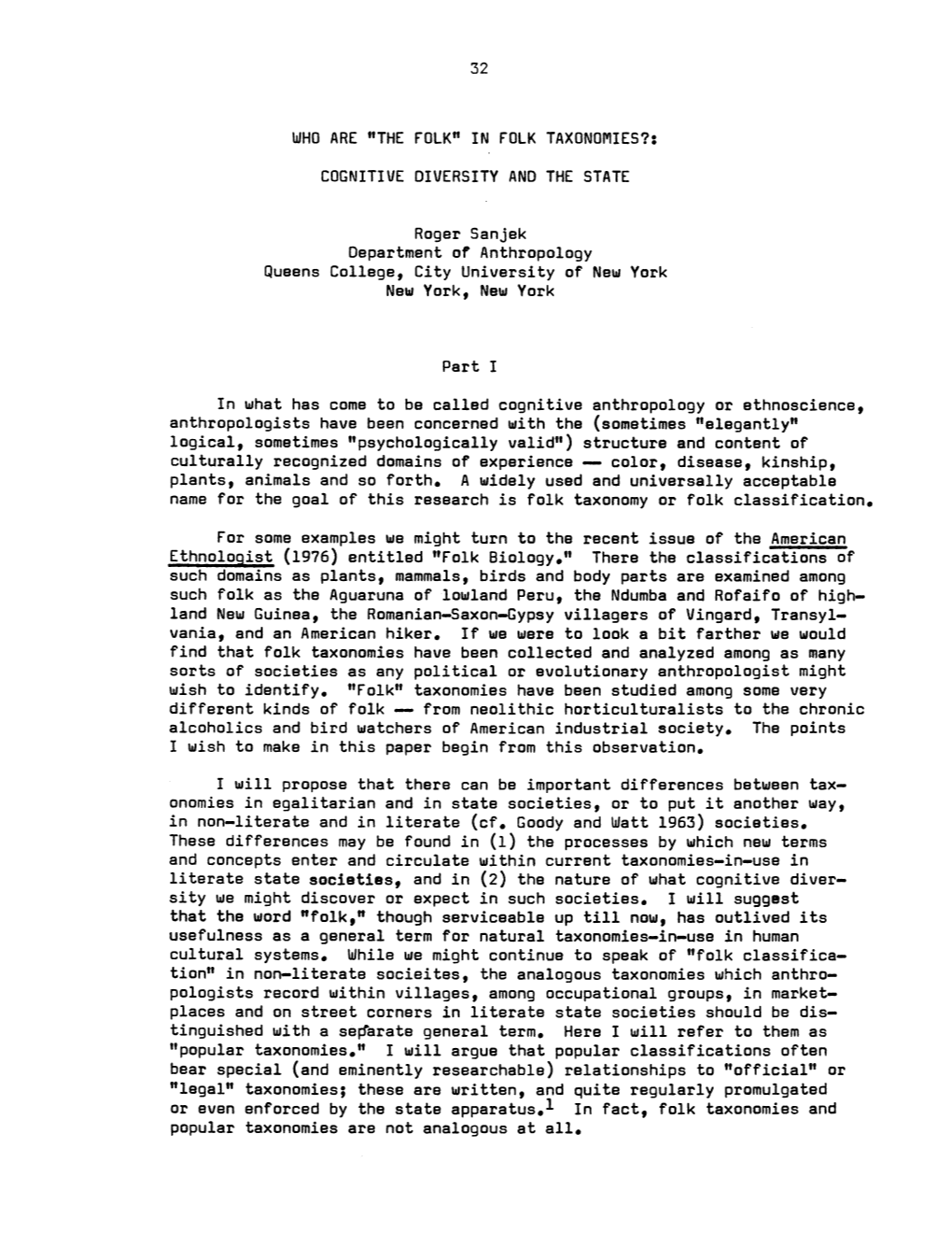 Roger Sanjek Department of Anthropology Queens College, City University of New York New York, New York