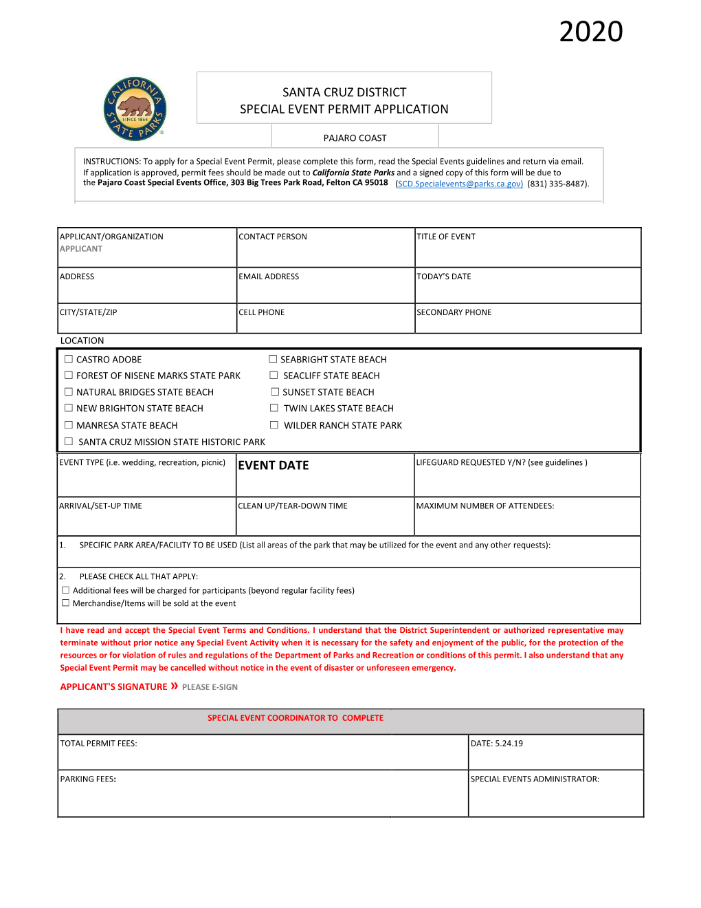 Santa Cruz District Special Event Permit Application