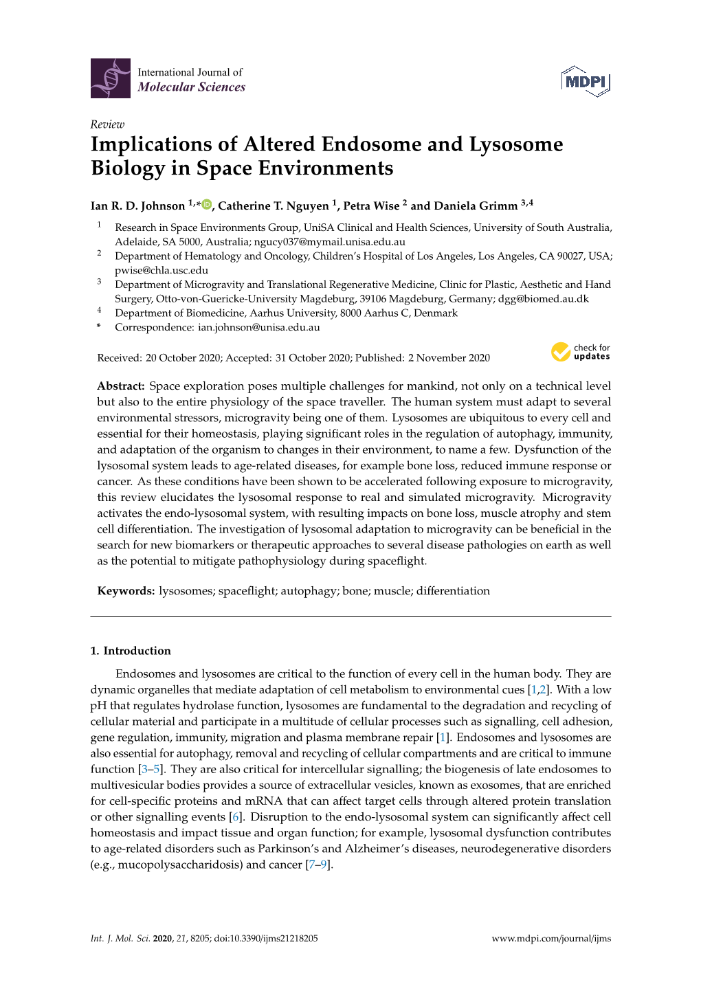 Implications of Altered Endosome and Lysosome Biology in Space Environments