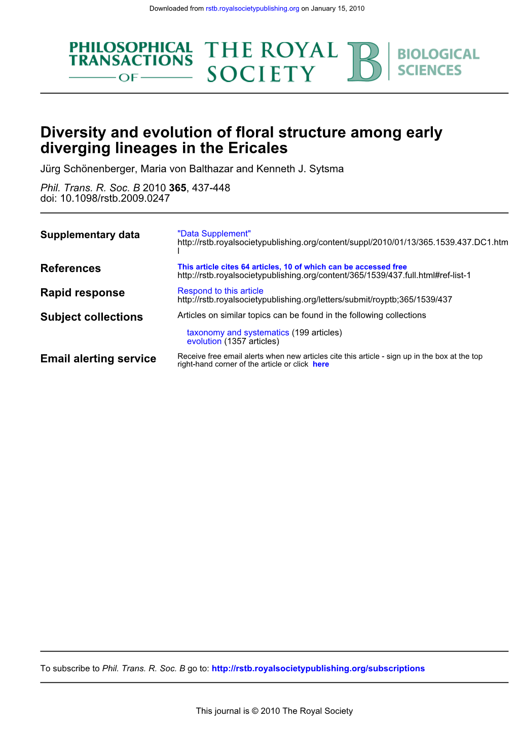 Diverging Lineages in the Ericales