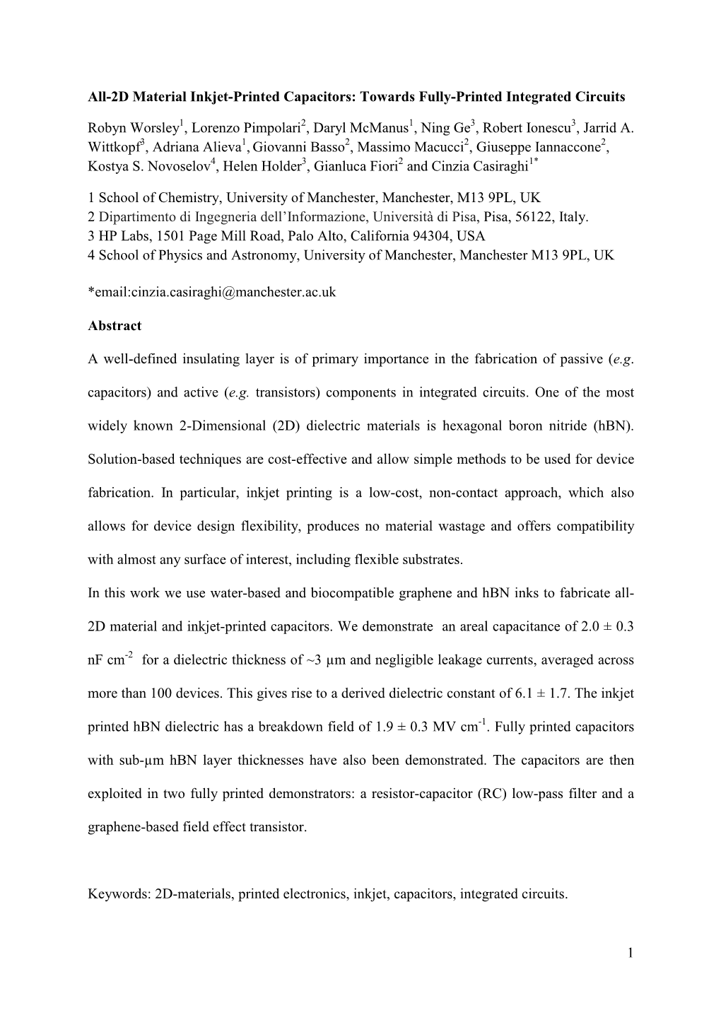 1 All-2D Material Inkjet-Printed Capacitors