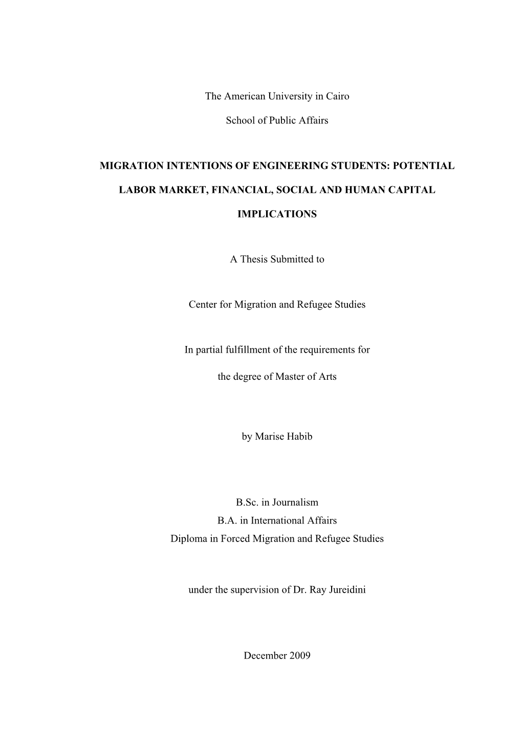 Migration Intentions of Engineering Students: Potential