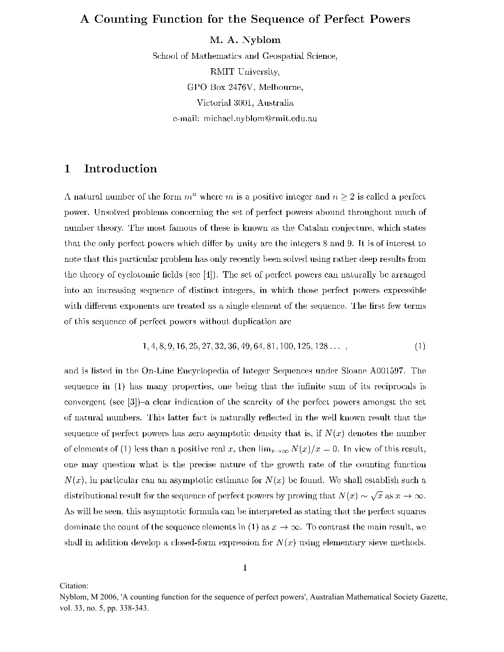 A Counting Function for the Sequence of Perfect Powers