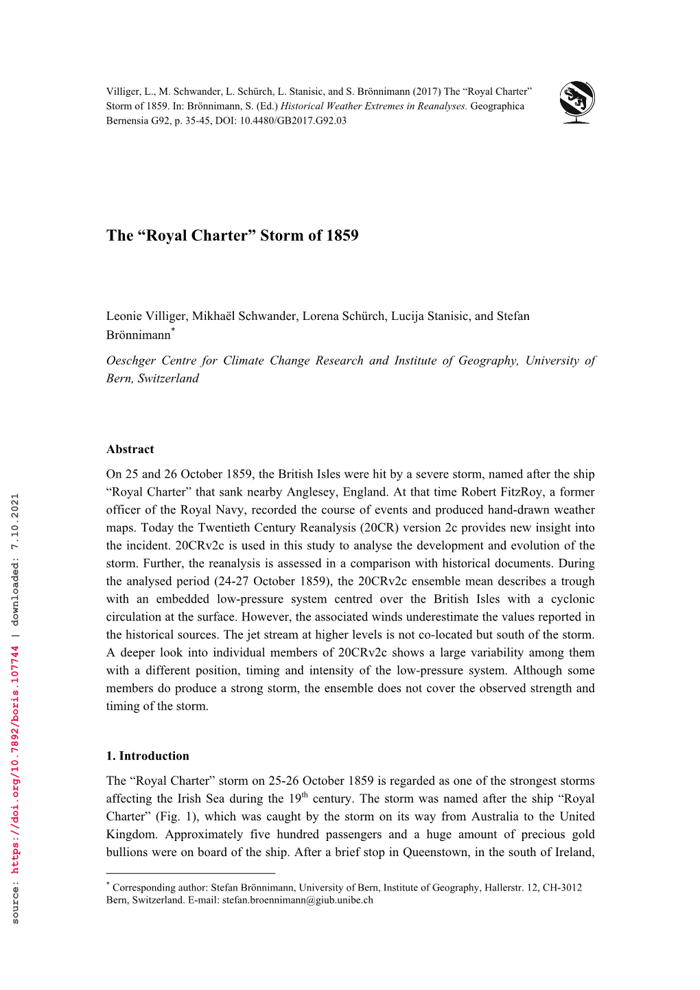 Royal Charter” Efan.Broennimann@Giub.Unibe.Ch Historical Weather Extremes in Reanalyses