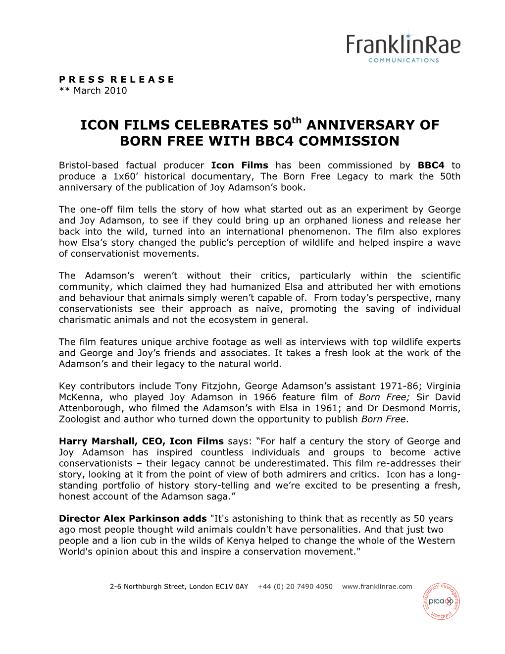 Icon Films Celebrates 50 Anniversary of Born Free