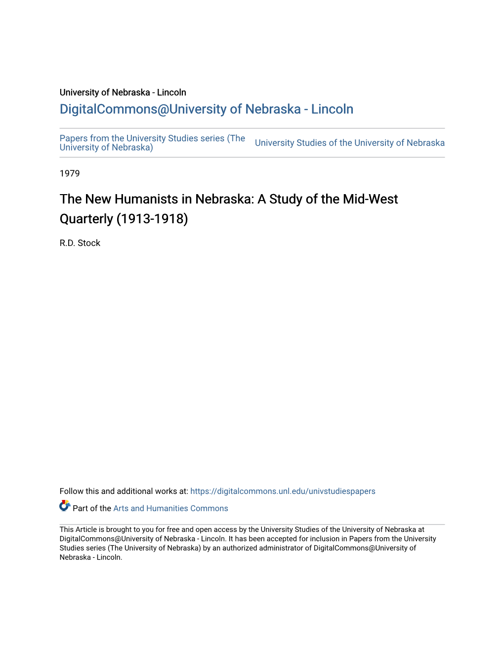 The New Humanists in Nebraska: a Study of the Mid-West Quarterly (1913-1918)