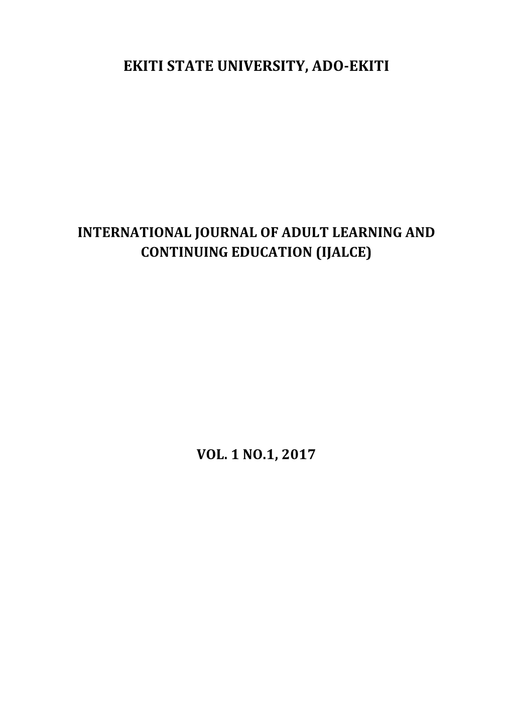 International Journal of Adult Learning and Continuing Education (Ijalce)