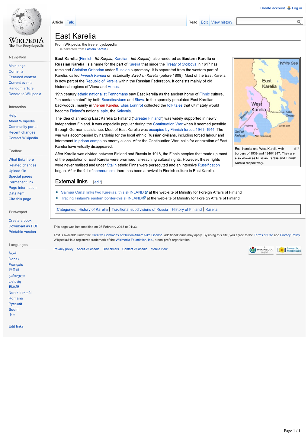 East Karelia from Wikipedia, the Free Encyclopedia (Redirected from Eastern Karelia)