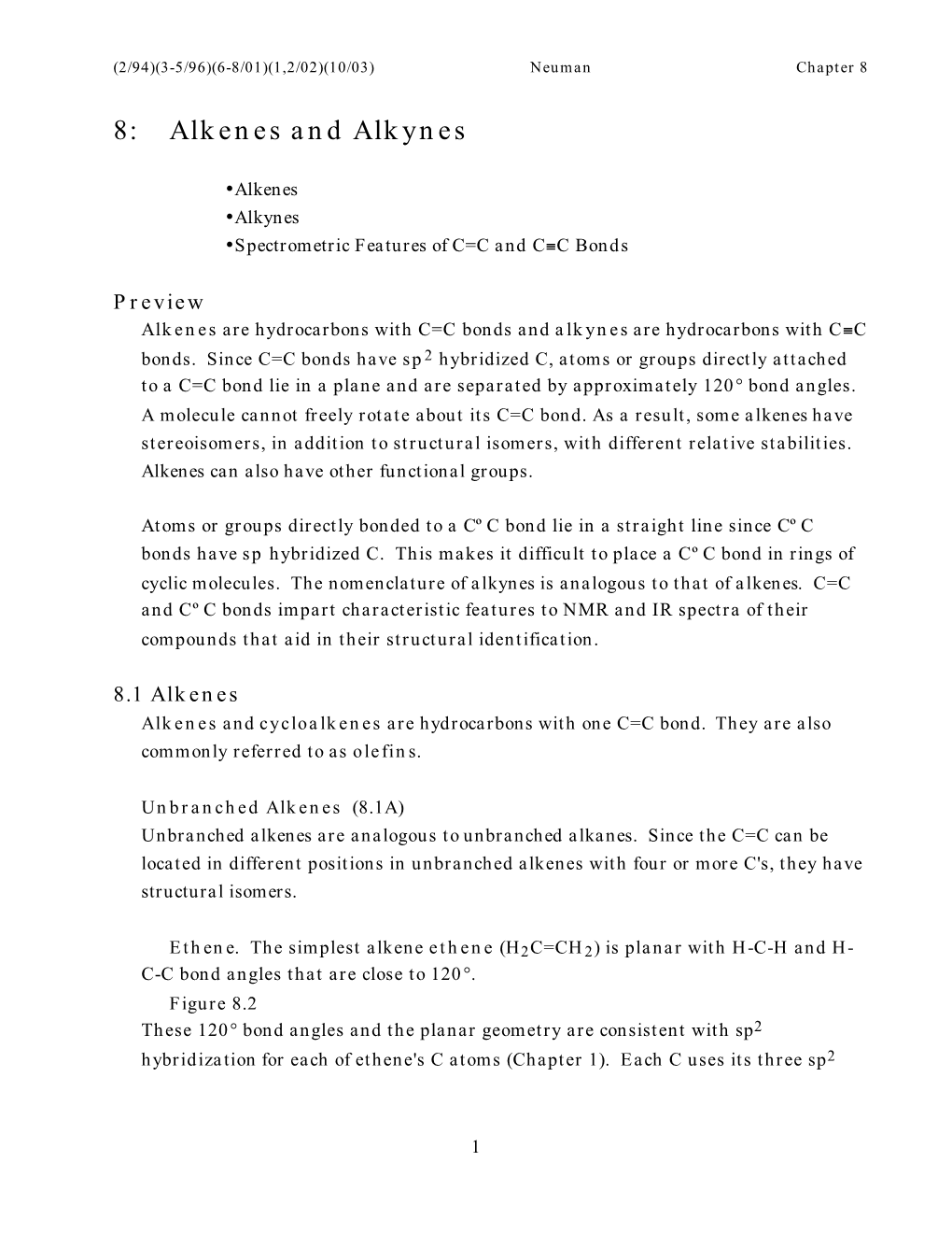 8: Alkenes and Alkynes