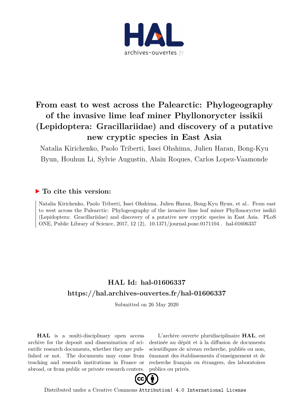 Phylogeography of the Invasive Lime Leaf Miner Phyllonorycter Issikii