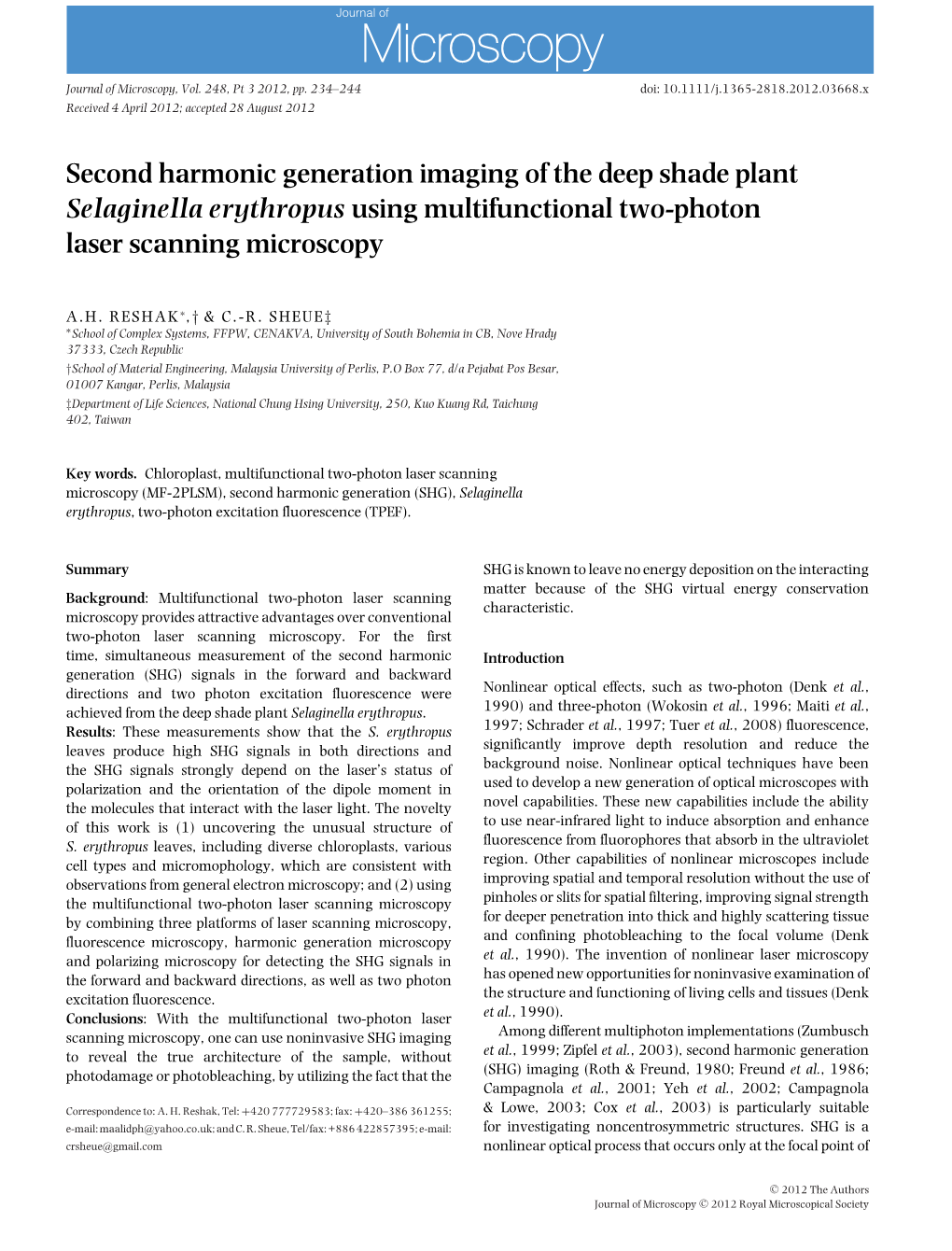 2012 Second Harmonic Generation Imaging of the Deep Shade Plant