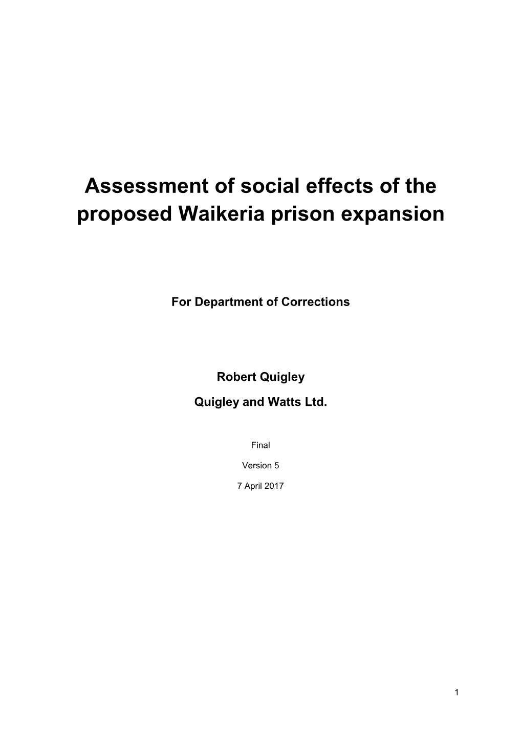 Assessment of Social Effects of the Proposed Waikeria Prison Expansion