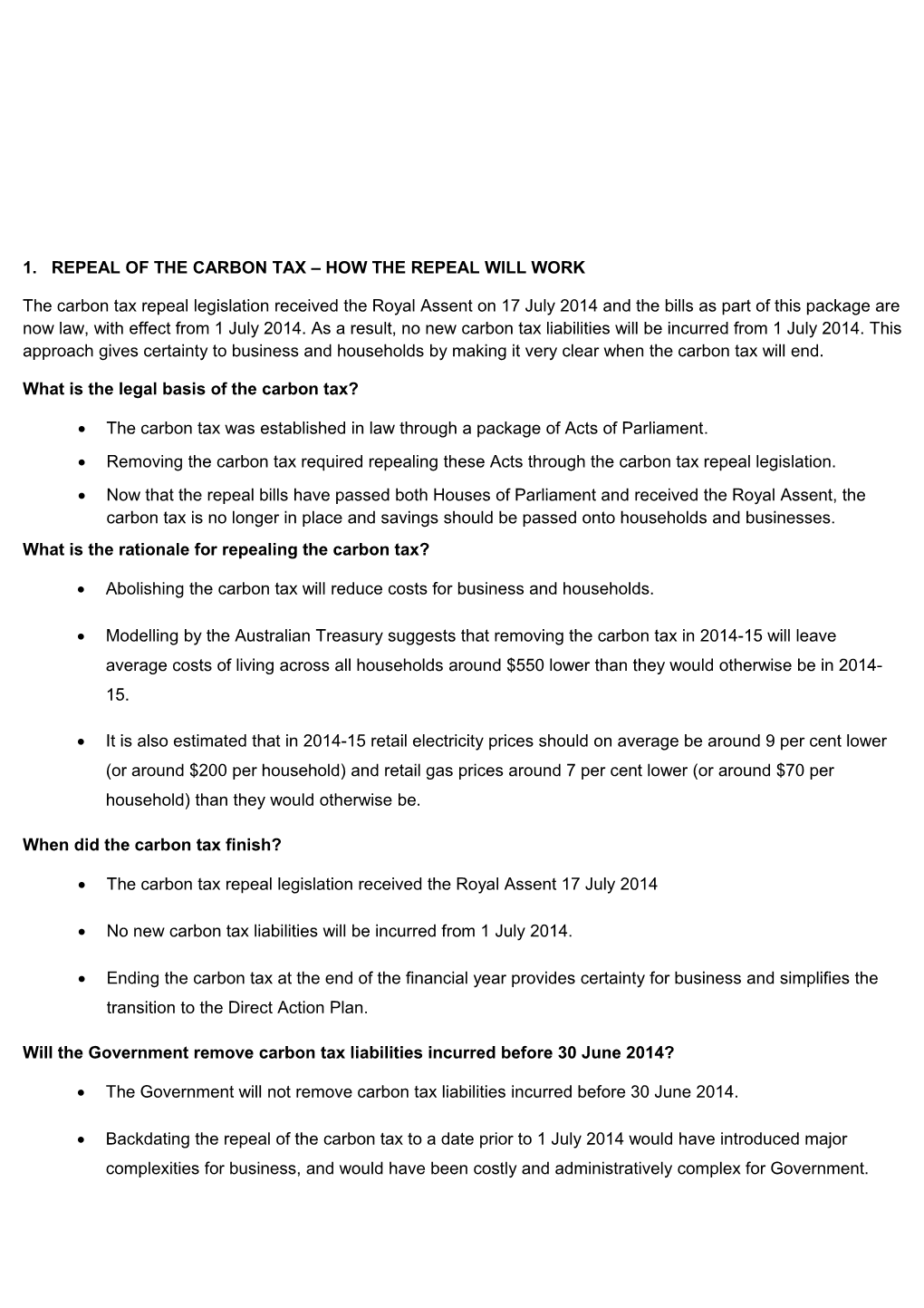 Repeal of the Carbon Tax - How the Repeal Will Work