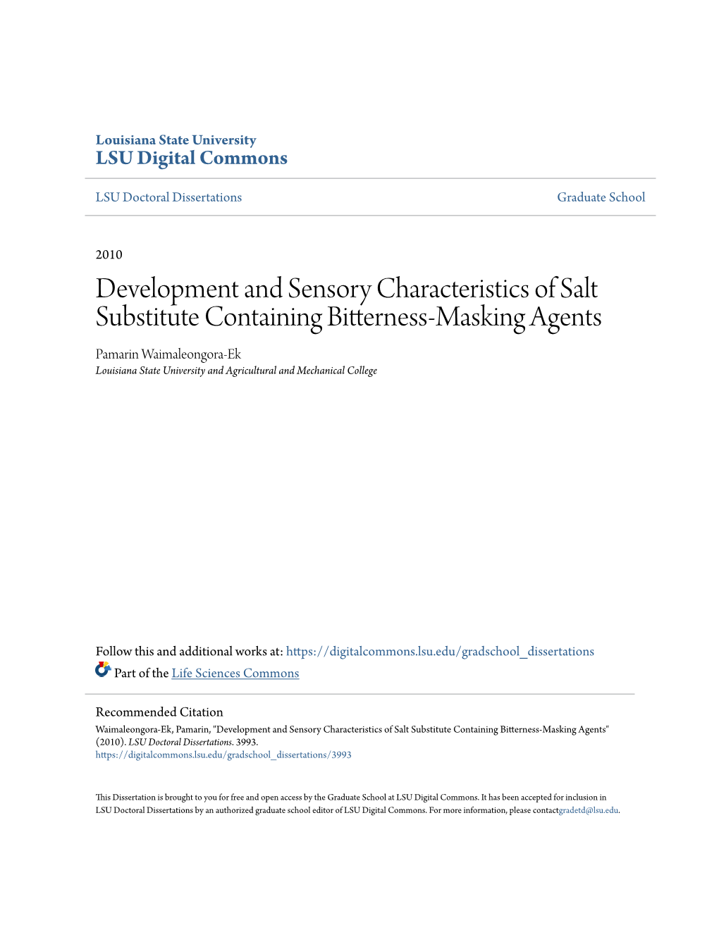 Development and Sensory Characteristics of Salt Substitute Containing Bitterness-Masking Agents